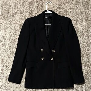 Zara Black Double-Breasted Blazer with Gold Buttons